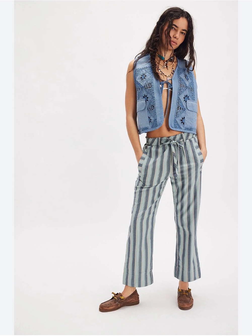 NWOT Free People Marielle Pull-On Striped Trousers Size Small.